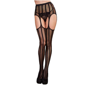 Women Sexy Stripe Lace Top Garter Belt Thigh Stocking Pantyhose