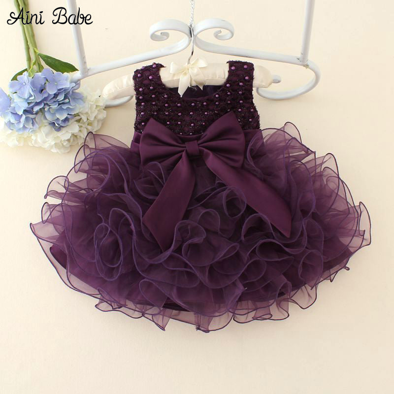 Aini Babe Newborn Baby Girls Dresses Beads Bow Kids Christening Gowns 0-2 Years Birthday Dress Vestido Infantil Princess Outfits