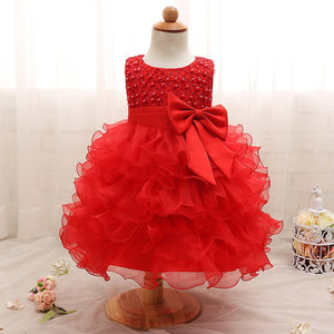 Aini Babe Newborn Baby Girls Dresses Beads Bow Kids Christening Gowns 0-2 Years Birthday Dress Vestido Infantil Princess Outfits