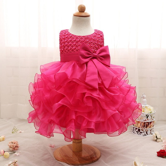 Aini Babe Newborn Baby Girls Dresses Beads Bow Kids Christening Gowns 0-2 Years Birthday Dress Vestido Infantil Princess Outfits