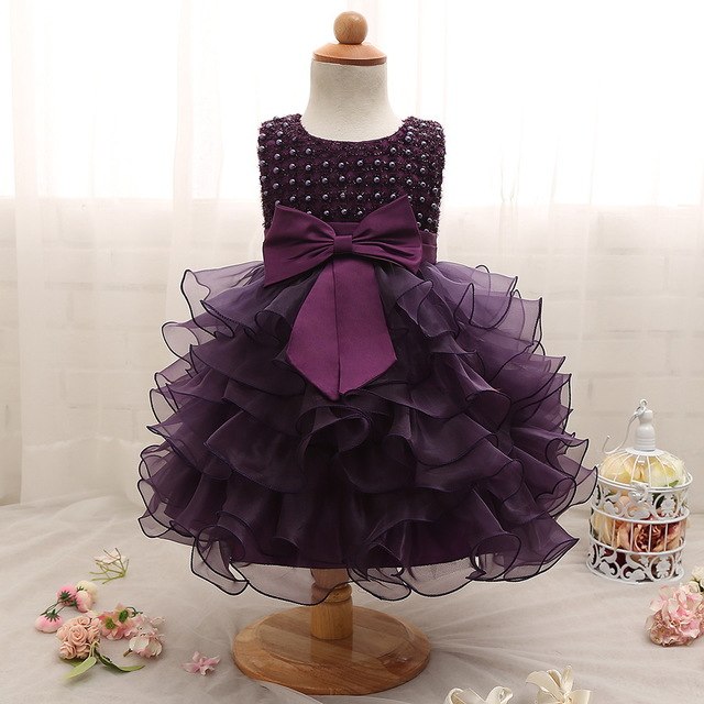 Aini Babe Newborn Baby Girls Dresses Beads Bow Kids Christening Gowns 0-2 Years Birthday Dress Vestido Infantil Princess Outfits