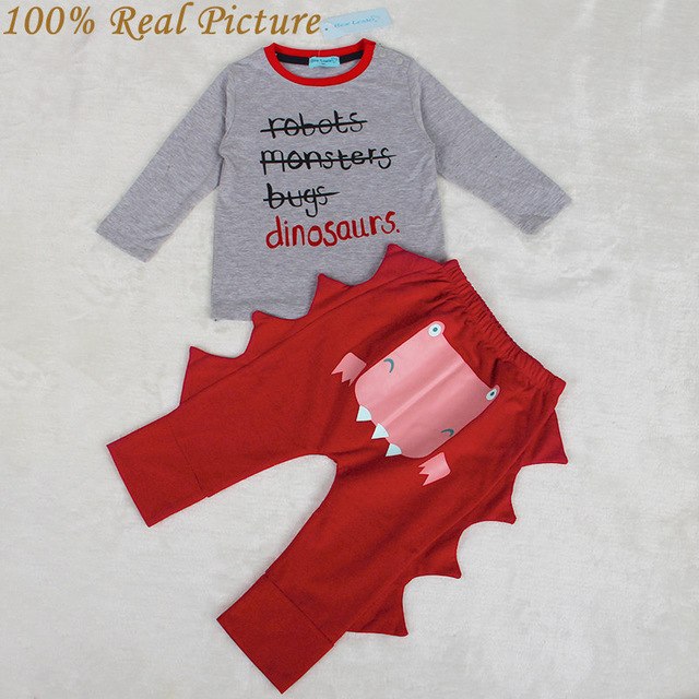 Menoea 2018 New Baby Clothing Sets Autumn Spring Style Baby Clothes Long Sleeve Letter T-shirt+Dinosaur Casual Pants 2pcs Suit