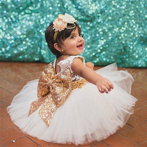 Fashion Kids Birthday Costume Cute Infant Baby Girl Christening Clothing Toddler Sequins Bowknot Lace Tutu Dress for 1 2 3 4 5 Y